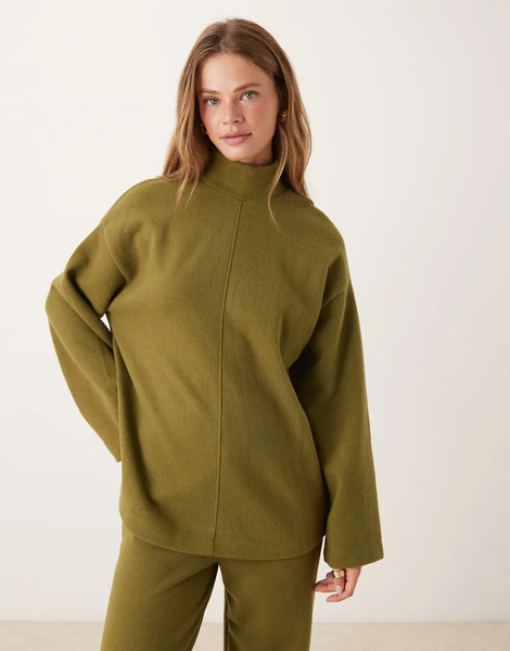  Asos Design Top Caqui De Corte Alargado Con Cuello Vuelto Y Costura Delantera De Tejido Muy Suave De Asos Design (parte De Un Conjunto)-verde 