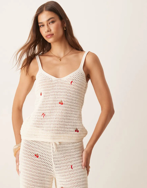  Asos Design Top Color Crudo De Tirantes Con Frutas Bordadas De Punto De Asos Design (parte De Un Conjunto)-multicolor 
