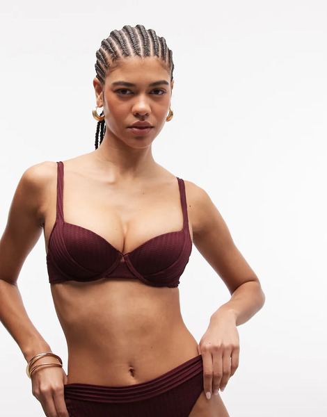  Asos Design Top De Bikini Color Baya Con Aros, Diseño Push Up Y Dividido De Canalé Rory Sintra De Asos Design-rojo 
