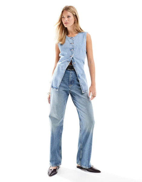  Asos Design Vaqueros Azul Medio Elásticos De Pernera Recta Cómoda De Asos Design 