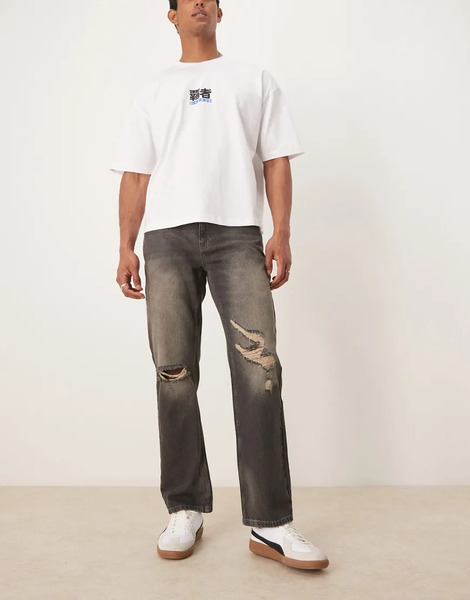  Asos Design Vaqueros De Pernera Recta Con Lavado Medio Y Diseño Rasgado De Asos Design-azul 