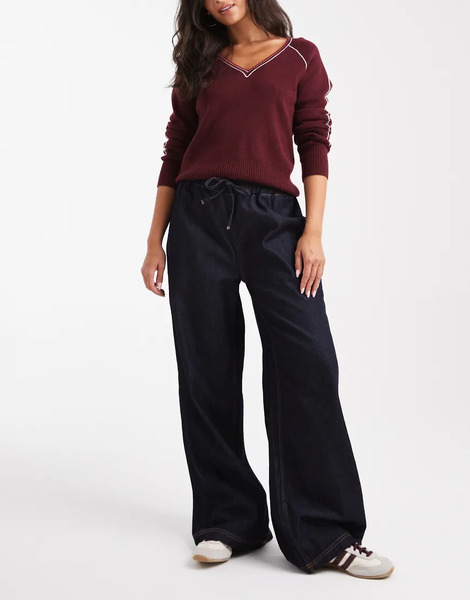  Asos Design Vaqueros Estilo Joggers Sin Cierres De Pernera Ancha Con Lavado Enjuagado De Asos Design-azul Marino 