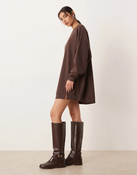  Asos Design Vestido Corto Marrón Chocolate Estilo Sudadera Con Bajo Asimétrico Circular Design De Asos Design-brown 