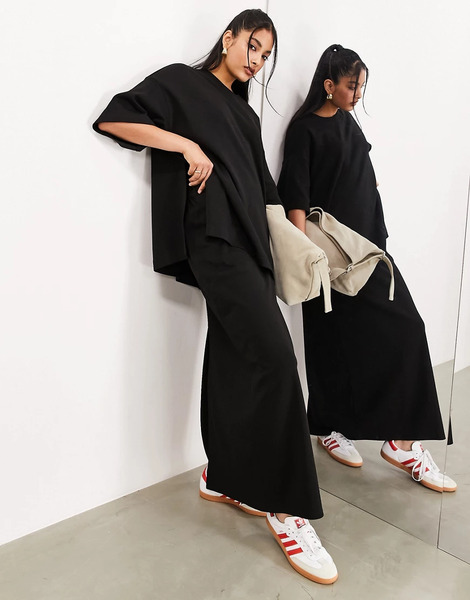  Asos Edition Falda Recta Larga Negra De Tejido Grueso Texturizado Premium De Asos Edition (parte De Un Conjunto)-negro 