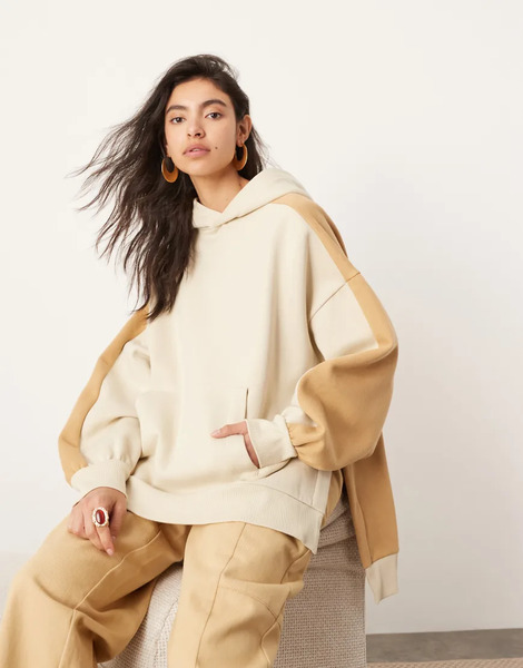  Asos Edition Sudadera Color Camel Y Avena Extragrande Con Capucha, Diseño Color Block Y Abertura En El Bajo De Asos Edition-multicolor 