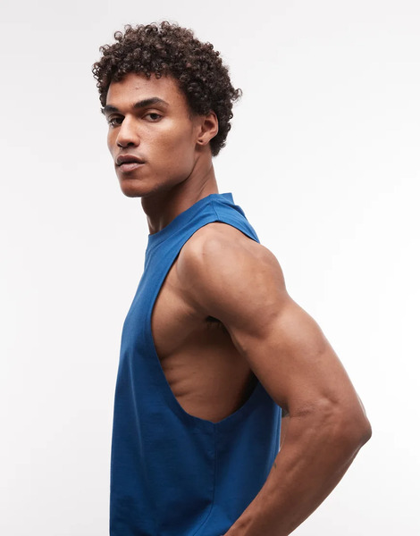  Asos 4505 - Icon - Camiseta Deportiva Azul Intenso Sin Mangas Con Sisas Caídas Y Acabado De Secado Rápido De Algodón-azul Marino 