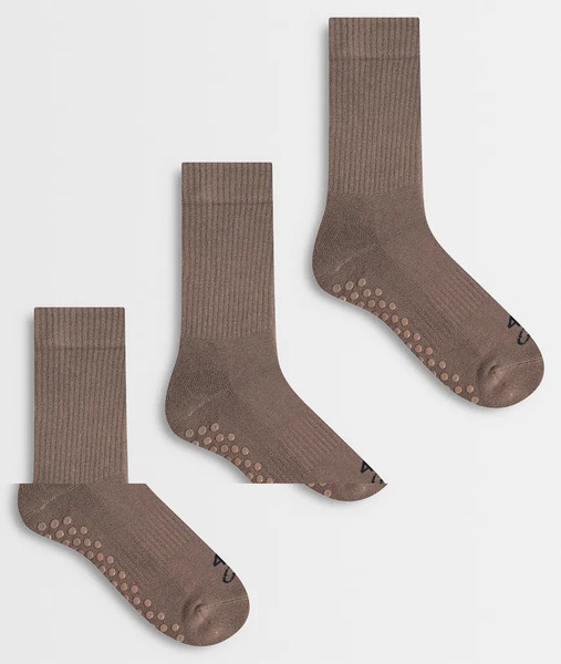  Asos 4505 - Icon - Pack De 3 Pares De Calcetines Beis Oscuro Antideslizantes Para Pilates De Caña Alta-marrón 