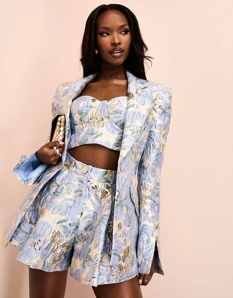  Asos Luxe Americana Azul Con Hombreras Y Estampado Floral De Jacquard De Asos Luxe (parte De Un Conjunto)-multicolor 