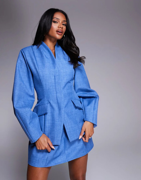  Asos Luxe Americana De Sastre Azul Cambray Moldeada Y Estructurada De Lino De Asos Luxe (parte De Un Conjunto) 