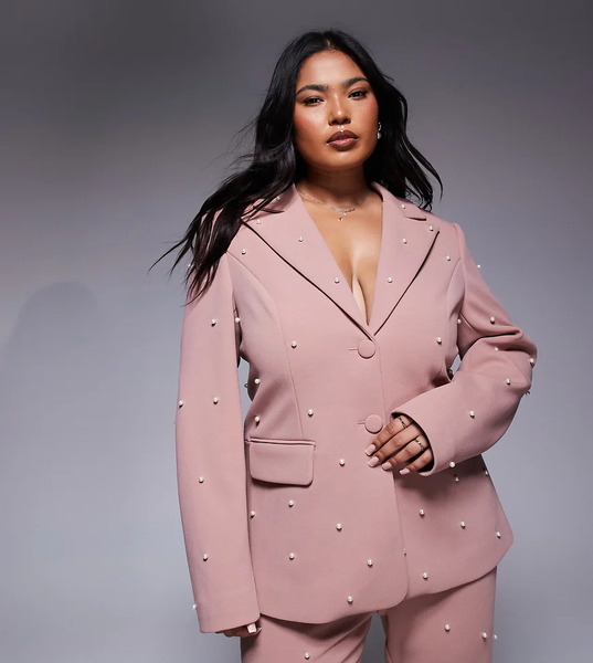  Asos Luxe Americana De Sastre Rosa Polvoriento Con Adornos De Perlas De Asos Luxe Curve (parte De Un Conjunto) 