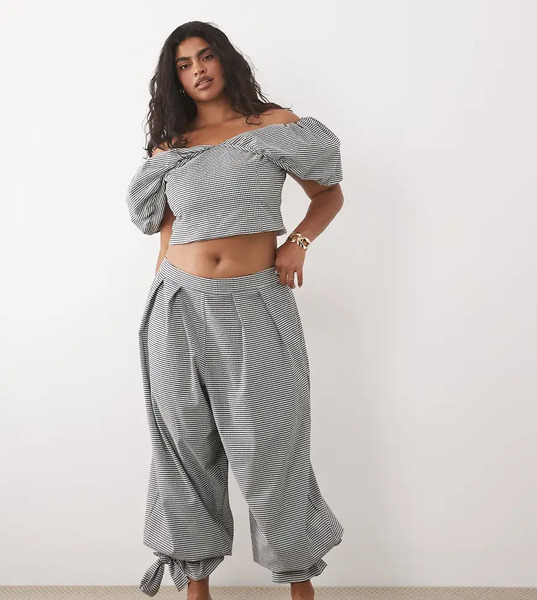  Asos Luxe Asos Luxe Curve - Pantalones A Cuadros Vichy De Corte Globo Con Bajos Anudados (parte De Un Conjunto)-multicolor 