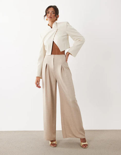  Asos Luxe Asos Luxe - Pantalones Beis De Talle Alto Y Pernera Ancha Con Cinturilla Ancha (parte De Un Conjunto)-neutro 