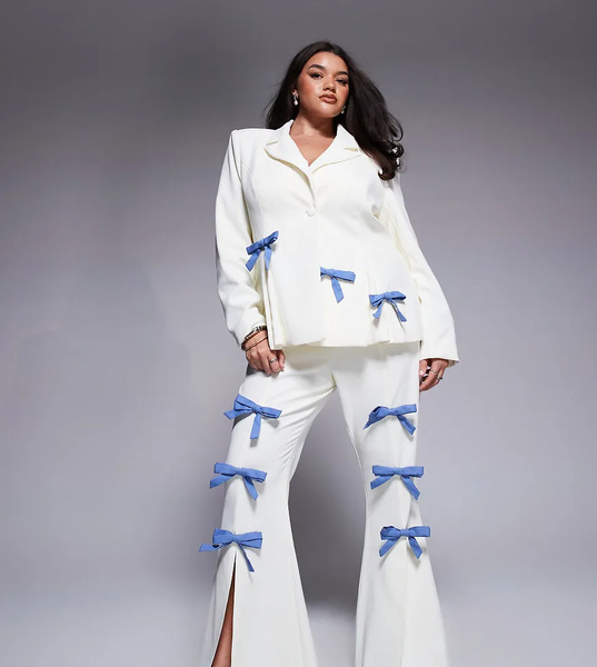 Asos Luxe Pantalones De Sastre Color Crema Con Lazos Vaqueros De Asos Luxe Curve (parte De Un Conjunto)-blanco 