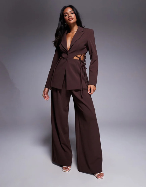  Asos Luxe Pantalones De Sastre Marrón Chocolate De Pernera Ancha De Crepé De Asos Luxe (parte De Un Conjunto)-brown 