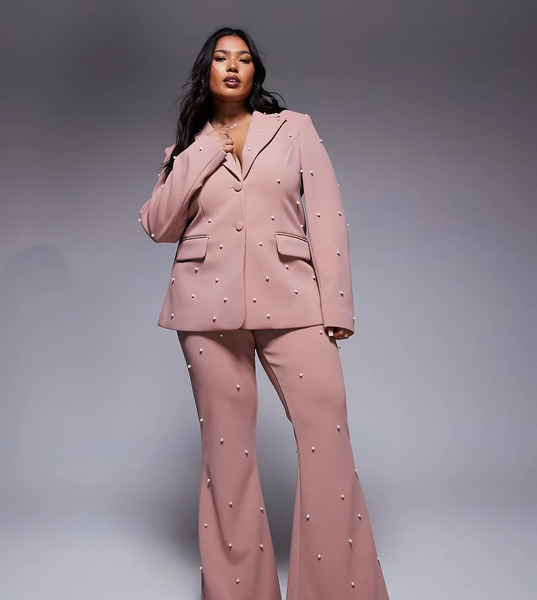  Asos Luxe Pantalones De Sastre Rosa Polvoriento Con Adornos De Perlas De Asos Luxe Curve (parte De Un Conjunto) 