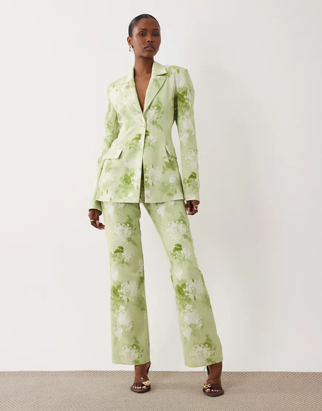  Asos Luxe Asos Luxe - Pantalones De Traje Verde Claro De Corte Sartorial Con Estampado Floral Difuminado (parte De Un Conjunto)-multicolor 