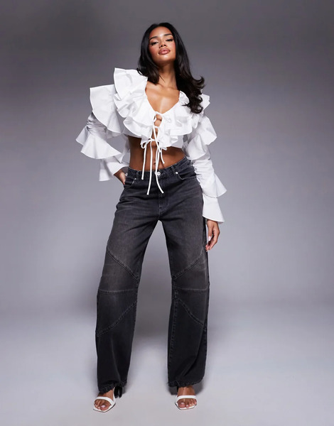  Asos Luxe Vaqueros De Pernera Barrel Con Lavado Negro Y Bajos Regulables De Asos Luxe 