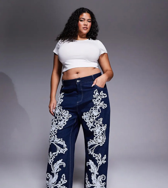  Asos Luxe Vaqueros De Pernera Recta Con Lavado Azul Oscuro Y Bordado Cornely Dream De Asos Luxe 
