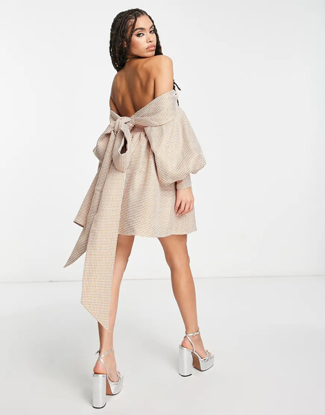  Asos Luxe Vestido Corto A Cuadros Naranjas De Corte Amplio Con Escote Palabra De Honor Tipo Corazón De Jacquard De Asos Luxe-multicolor 