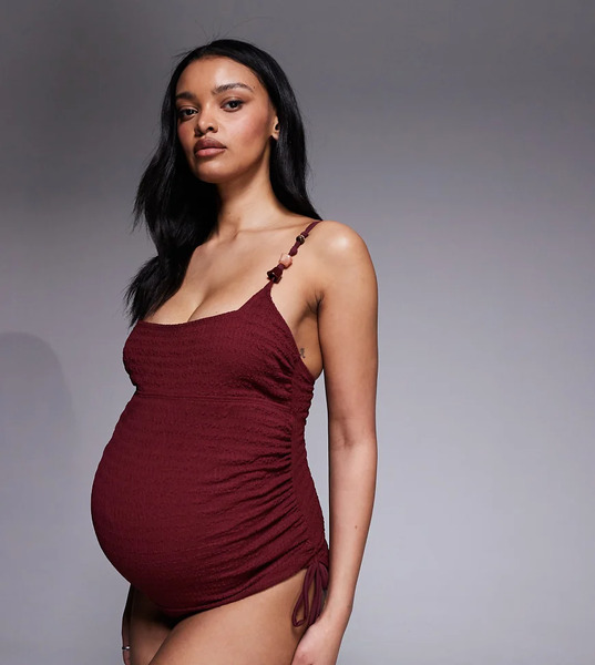  Asos Maternity Bañador Burdeos Fruncido Con Lazada Lateral Y Escote Cuadrado De Resina Ruth De Asos Design Maternity-rojo 