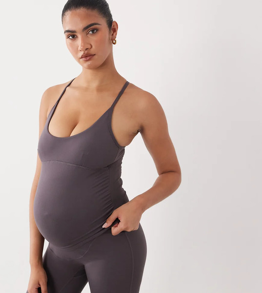  Asos 4505 Maternity - Camiseta Gris Tormenta Sin Mangas Con Cuello Ancho, Sujetador Integrado Y Tirantes Ajustables De Tejido Suave 