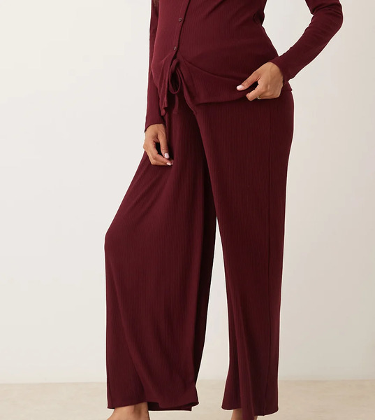  Asos Maternity Pantalones De Estar Por Casa Burdeos De Pernera Ancha De Canalé Mix & Match De Asos Design Maternity-rojo 
