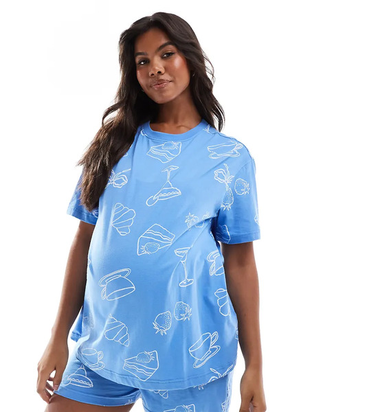  Asos Maternity Pijama Azul De Camiseta Extragrande Y Pantalones Cortos Con Estampado De 'brunch' De Asos Design Maternity 