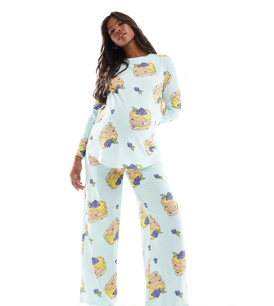  Asos Maternity Pijama Azul De Pantalones Y Top De Manga Larga Con Estampado De Tortitas Exclusivo De Asos Design Maternity 