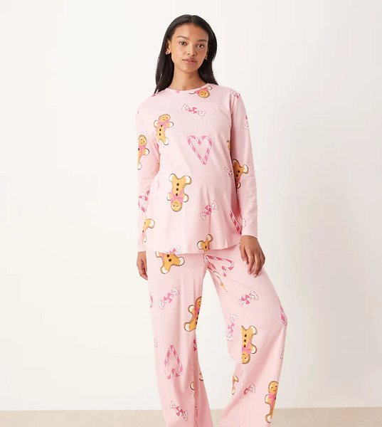  Asos Maternity Pijama Rosa Jaspeado De Pantalones Y Top De Manga Larga Con Estampado De Galletas De Jengibre Y Bastones De Caramelo De Asos Design Maternity-morado 