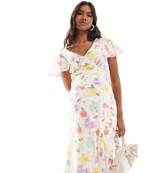  Asos Maternity Vestido De Tarde Midi En Tonos Pastel Con Estampado Floral Y Detalle De Costuras De Asos Design Maternity-multicolor 