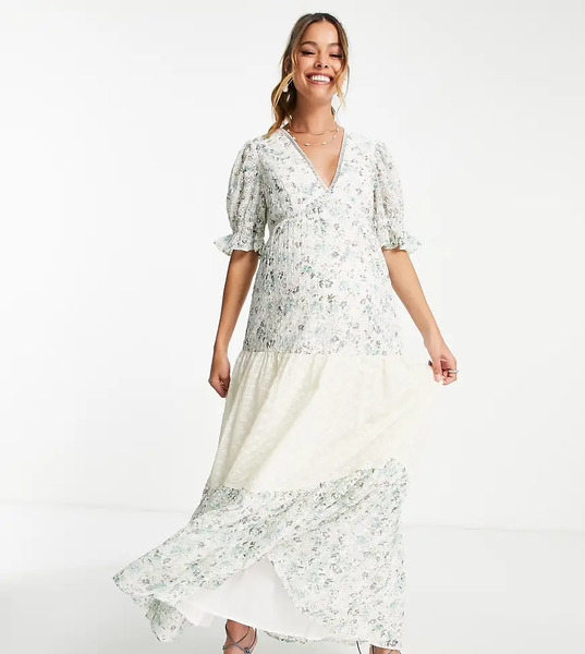  Asos Maternity Vestido De Tarde Midi Escalonado Con Diseño Bordado Y Estampado Variado De Florecitas De Asos Design Maternity-multicolor 