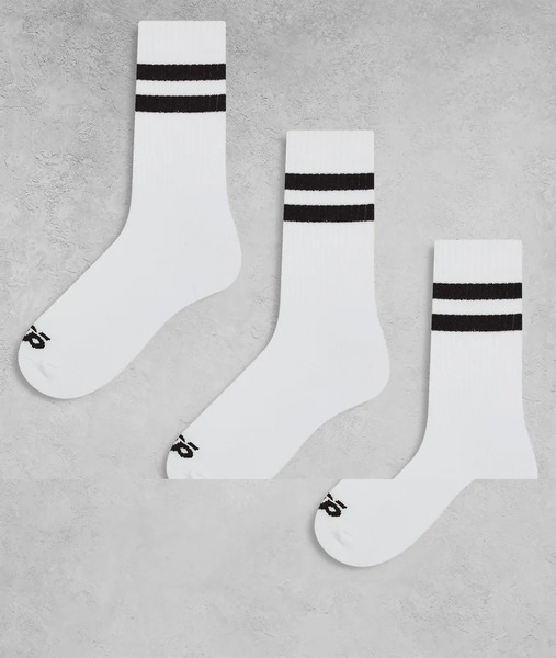  Asos Pack De 3 Pares De Calcetines Deportivos Blancos Con 2 Rayas Marrón Café De Tejido De Secado Rápido De 4505 