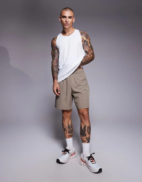  Asos Pantalones Cortos De 18 Cm Deportivos Gris Piedra Con Bolsillos Con Cremallera De Tejido De Secado Rápido Icon De 4505-neutro 