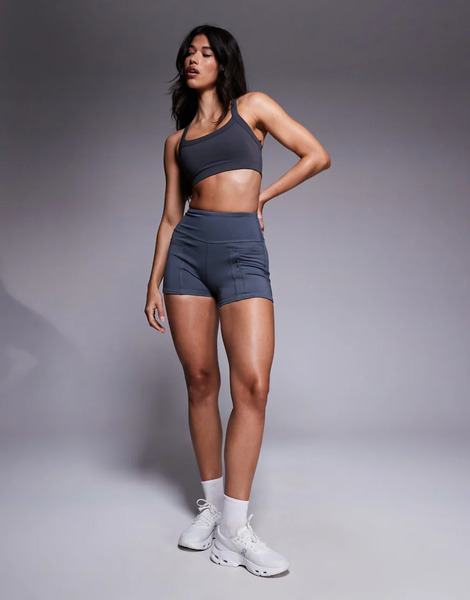  Asos Pantalones Cortos De 8 Cm Gris Hierro Para Correr De Talle Alto Con Bolsillo Con Cremallera Para El Teléfono De 4505 