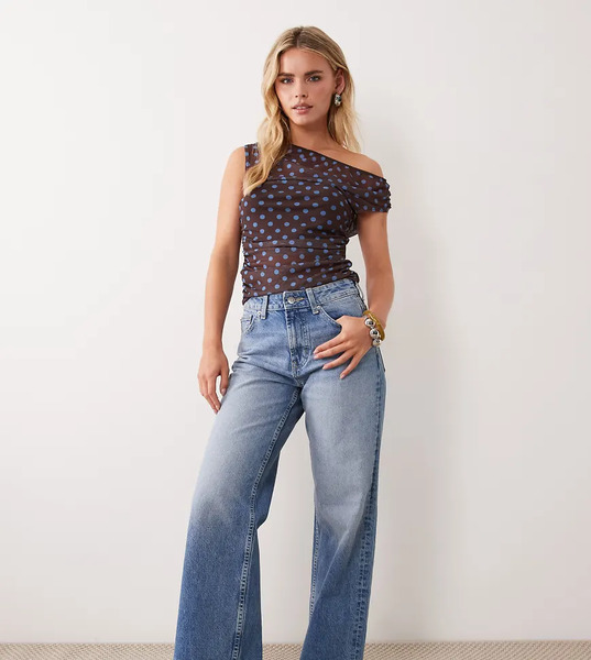  Asos Petite Asos Design Circular Design Collection Petite - Vaqueros Dad De Pernera Ancha Con Lavado Medio Auténtico-azul 