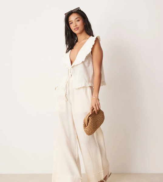  Asos Petite Pantalones Amarillo Pastel Sin Cierres Con Bordes Sin Rematar De Bambula De Asos Design Petite-blanco 