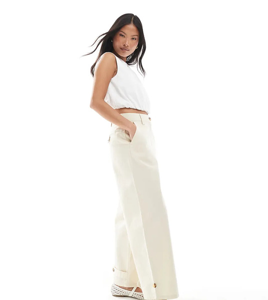  Asos Petite Pantalones Blanco Hueso Lavado De Corte Barrel Con Detalle De Trabillas De Asos Design Petite-multicolor 