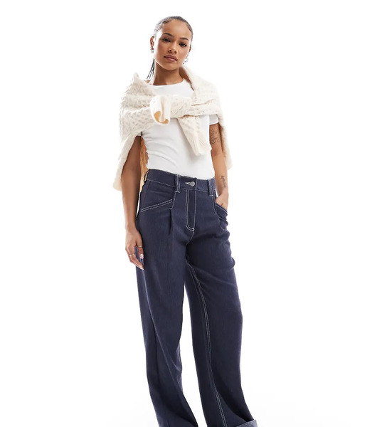  Asos Petite Pantalones De Pernera Recta De Tejido Efecto Denim De Asos Design Petite-azul Marino 