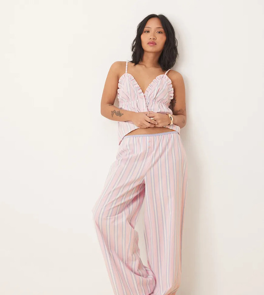  Asos Petite Pantalones De Pijama A Rayas Rosas Y Azules De Tejido Liso Mix & Match De Asos Design Petite-multicolor 