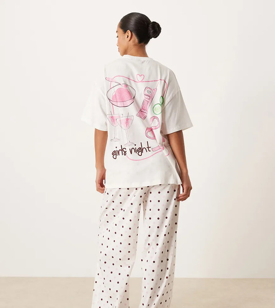  Asos Petite Pantalones De Pijama De Pernera Ancha Y Camiseta Extragrande Con Estampado Gráfico girls Night De Asos Design Petite-multicolor 