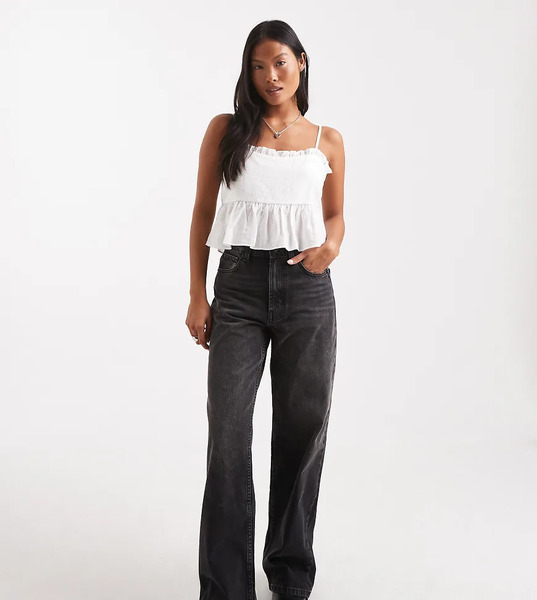  Asos Petite Vaqueros Dad Negro Lavado De Pernera Ancha De Asos Design Petite 