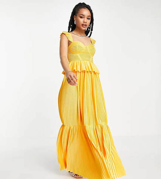  Asos Petite Vestido Largo Color Caléndula Escalonado Y Plisado Con Detalle De Corsé De Asos Design Petite-multicolor 