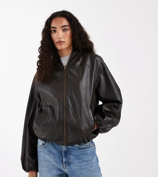  Asos Tall Chaqueta Bomber Marrón Extragrande Con Acabado Lavado De Tejido Efecto Cuero De Asos Design Tall-brown 