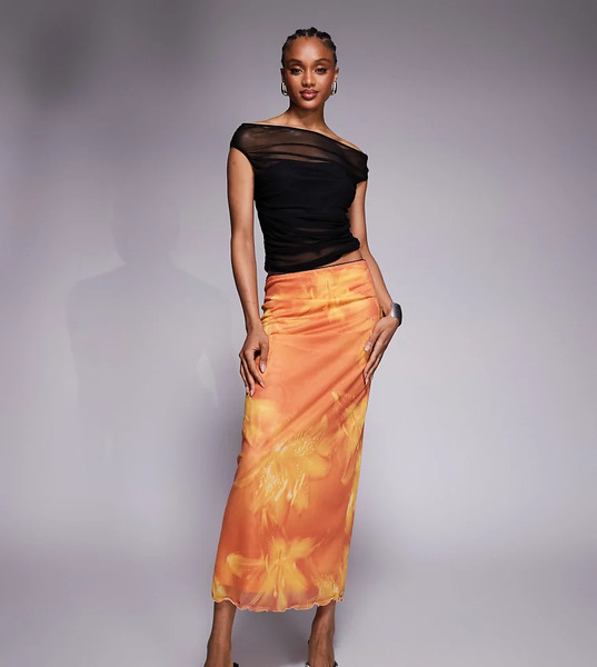  Asos Tall Falda Midi Con Estampado Floral Extragrande De Malla De Asos Design Tall-multicolor 