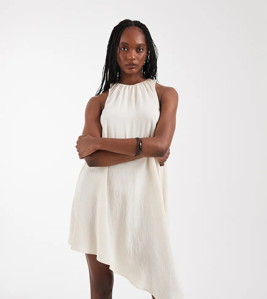  Asos Tall Vestido Corto Color Piedra Con Bajo Voluminoso Asimétrico De Tejido Técnico De Asos Design Tall-neutro 