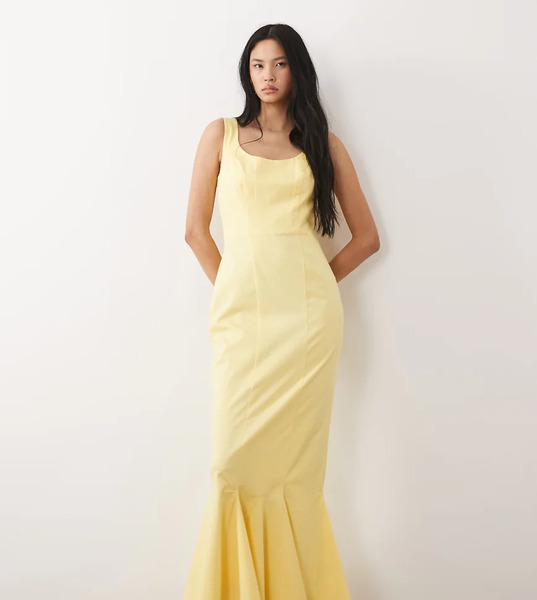  Asos Tall Vestido Largo Amarillo Crema De Corte Sirena Con Cuello Ancho Y Godets De Asos Design Tall-multicolor 