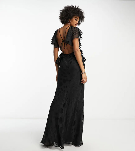  Asos Tall Vestido Largo Negro Con Estampado De Lunares, Mangas Fluidas Y Espalda Abierta De Satén De Asos Design Tall-naranja 