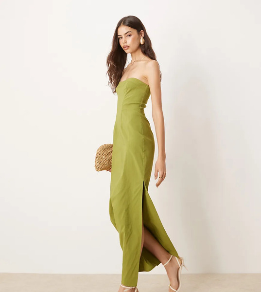  Asos Tall Vestido Midi Verde Con Escote Palabra De Honor Y Detalle De Costura De Bengalina De Asos Design Tall 