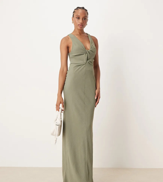  Asos Tall Vestido Midi Verde Salvia Pálido Con Detalle Anudado Y Drapeado En La Parte Delantera De Asos Design Tall 