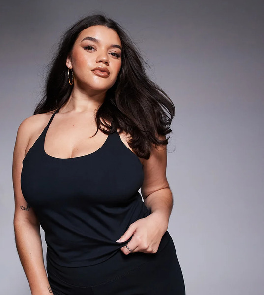  Asos Top Negro De Tirantes Para Yoga Con Sujetador Incorporado Y Tirantes Ajustables De Tejido Suave Icon De 4505 Curve 